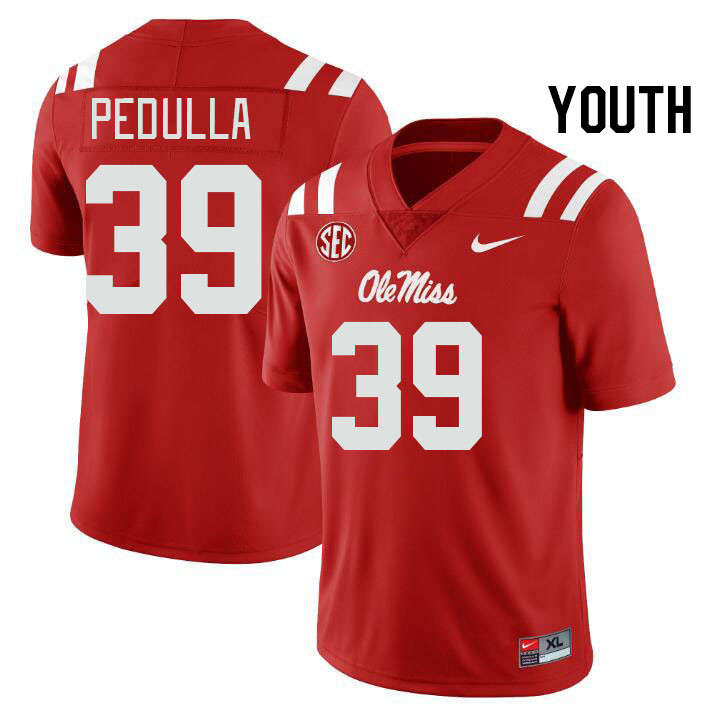 Youth #39 Ciaran Pedulla Ole Miss Rebels College Football Jerseys Stitched-Red